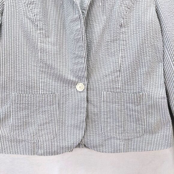 Gap Blazer Women Size 8 Gray White Seersucker Pin Stripe Nautical Preppy Classic - Picture 5 of 13